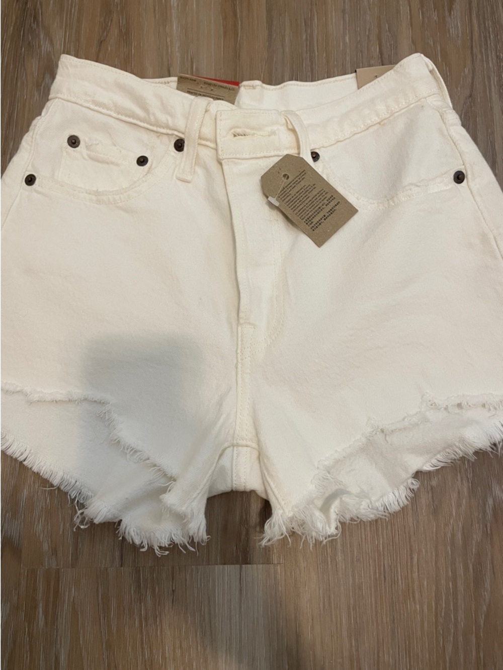 Levi's White Frayed-Hem High-Rise Denim Shorts
